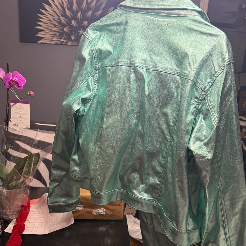Ashley Stewart Shimmering Teal Jean Jacket - Picture 3 of 7